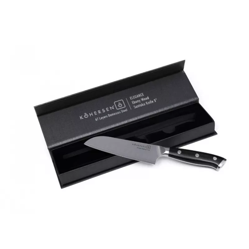 Kohersen Elegance Ebony Wood Santoku nuga Damaskuse teras 12,7 cm