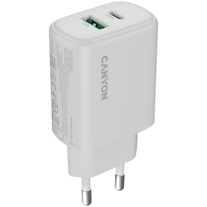CANYON laadija OnCharge 250 25W 1xPD 1xQC EU Valge