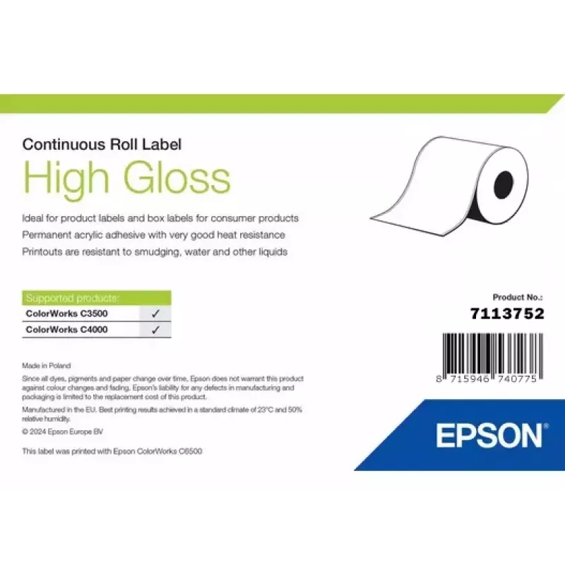 Epson kõrgläikega pidev sildirull 51 mm × 33 m (mudel 7113752)