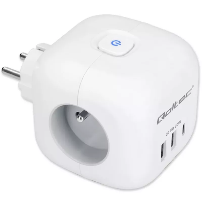Pikendusjuhe QOLTEC 52548 3 vahelduvvoolupesaga ja USB-pordiga
