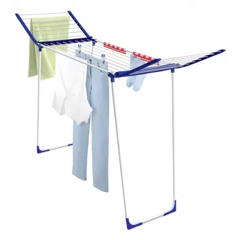 Pesukuivatusrest Leifheit Pegasus 180 Maxx Winged — põrandal seisev kuivatusrest, 18 m kuivatusruumi, reguleeritav kõrgus 1080–1280 mm, 550×1100×1280 mm, sinine/valge