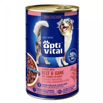 OPTIVITAL Chunks veiseliha, ulukiliha ja porganditega kastmes - märg koeratoit - 1250g