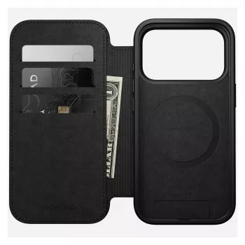Nahast fliip-stiilis telefonikate Nomad Modern Leather Folio iPhone 17 Pro jaoks — pruun, sobib 6,3 tolli (16 cm) ekraanile, 4 kaarditaskut
