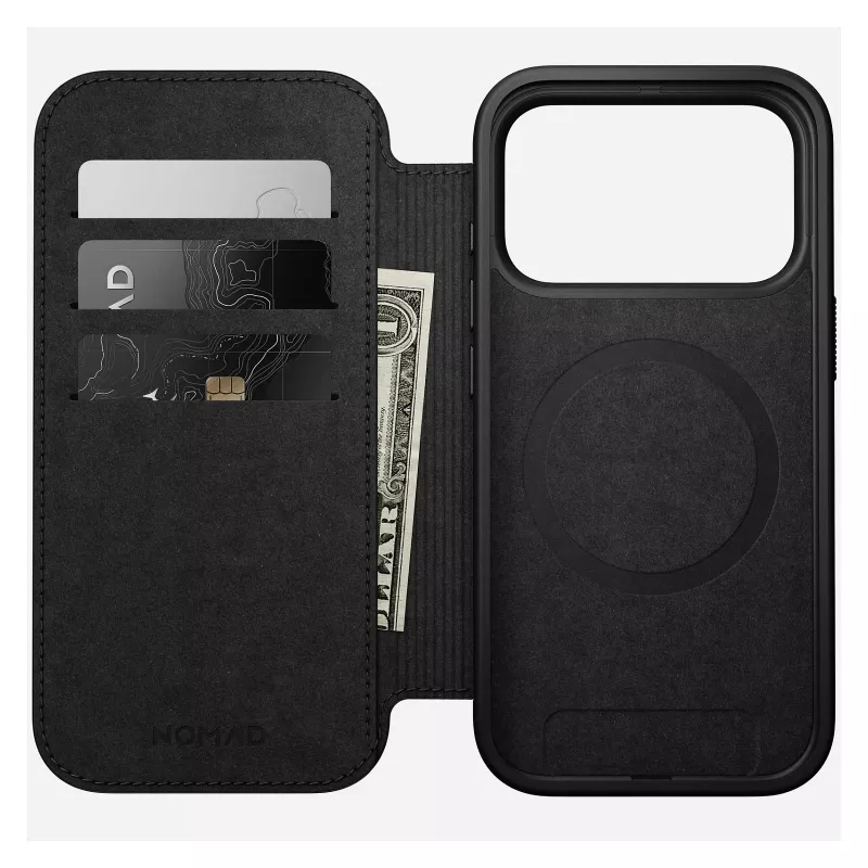 Nahast fliip-stiilis telefonikate Nomad Modern Leather Folio iPhone 17 Pro jaoks — pruun, sobib 6,3 tolli (16 cm) ekraanile, 4 kaarditaskut