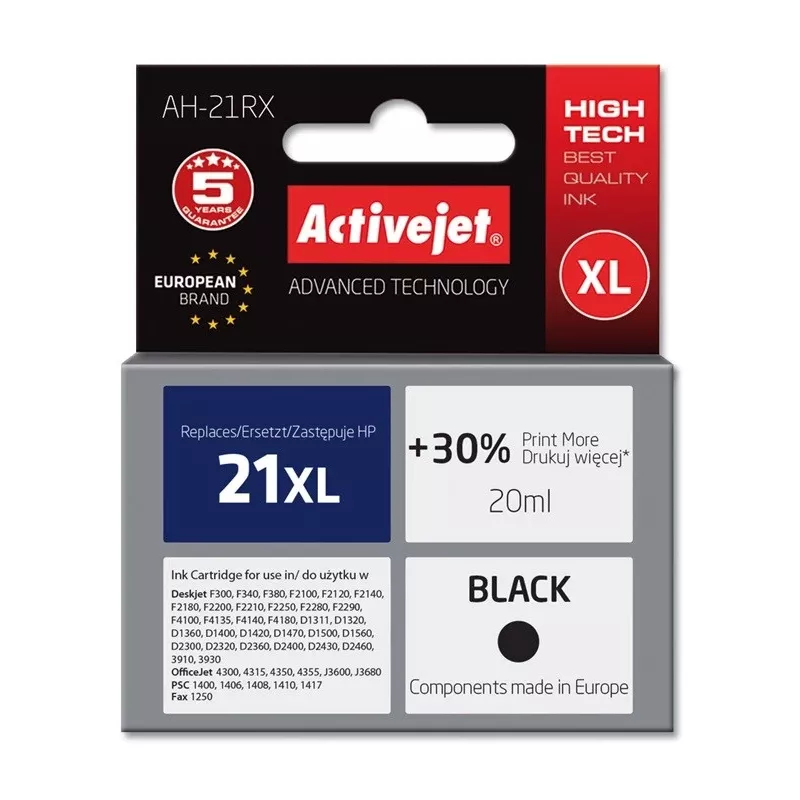 Activejet AH-21RX tint (asendus HP 21XL C9351A-le; Premium; 20 ml; must)