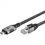 Ethernet-kaabel USB-C 3.2 Gen2 Plug > RJ-45 Plug, LAN-Adapter Must/Hõbedane, 1,5 Meter, braided textile jacket