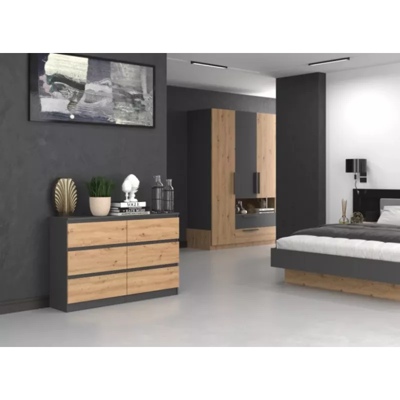 Top e shop M6 120 kummut — Antratsiit/tamm, 6 sahtlit, 1200×300×770 mm, puitlaastplaat