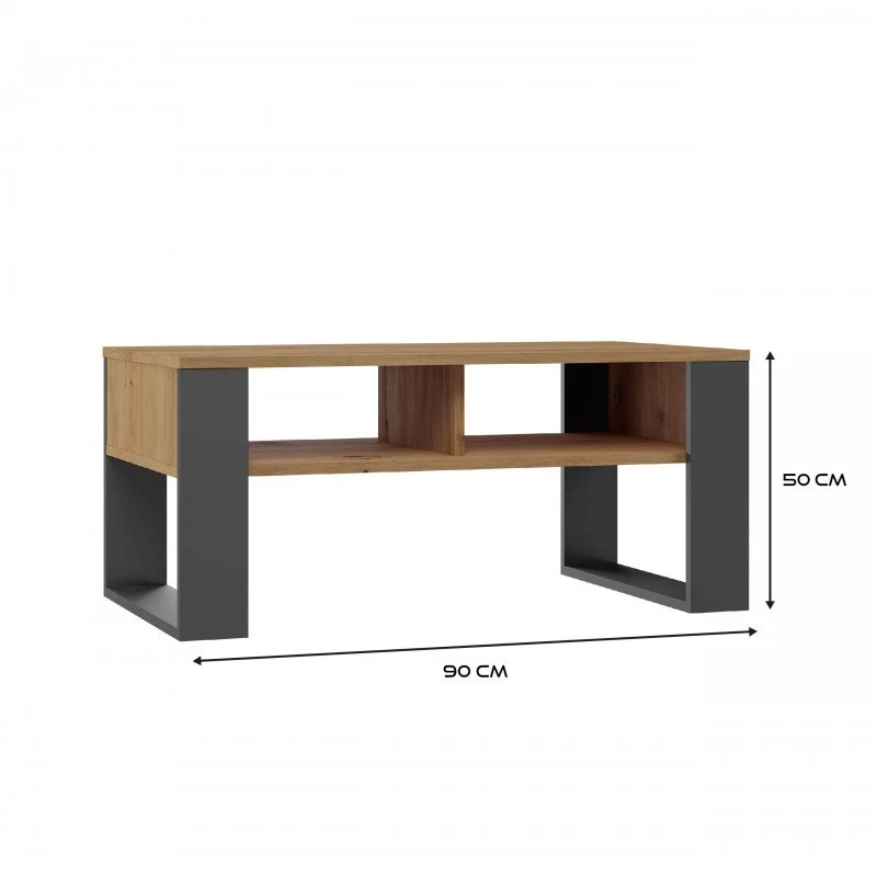Kohvilaud top e shop Modern 90×58×50 cm, antratsiitkarkass, kunstnikutamme riiulid, matt