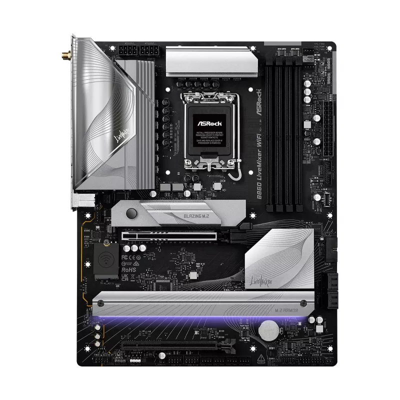 Emaplaat ASRock B860 LiveMixer WiFi — Intel B860, LGA 1851, ATX, DDR5, 4 DIMM, Wi‑Fi 6E, 2.5Gb LAN