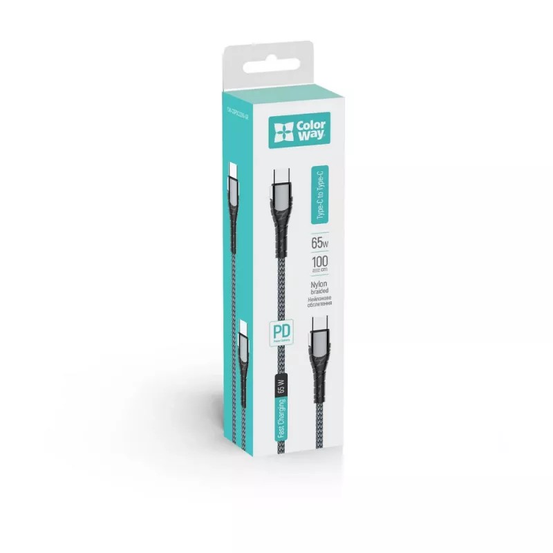 USB USB-C laadimiskaabel ColorWay CW-CBPDCC040-GR, 65W PD, 1 m, roheline