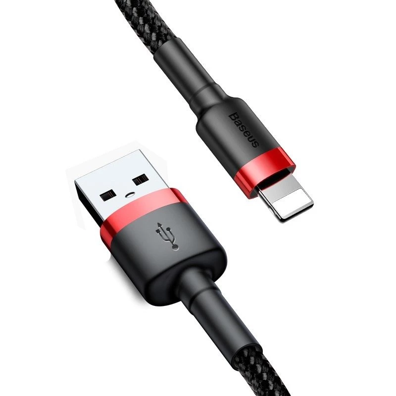 USB-A – Lightningi kaabel Baseus Cafule 2,4 A QC 3.0, 1 m — must/punane