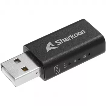 Sisemine USB Type-A – 3,5 mm DAC-adapter Sharkoon DAC Pro S — 2 V väljund, must, kompaktne (42×17,3×9,7 mm)