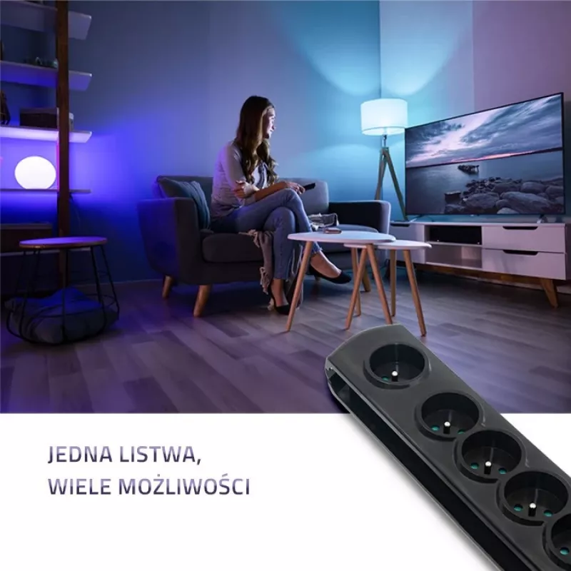 Liigpingekaitse Qoltec 50171 Must 7 vahelduvvoolupistikut 230V 1.5m
