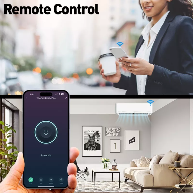 Tellur TLL331531 nutikas WiFi seinapistik — 3600 W, 16 A, WiFi-kaugjuhtimine