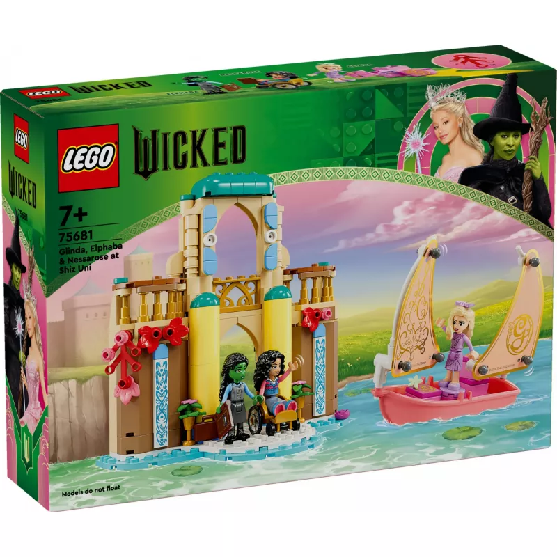 Konstruktsioonimänguasi LEGO komplekt 75681 koos Wickedi, Glinda, Elphaba, Nessarose ja Shizi Ülikooli minifiguuridega
