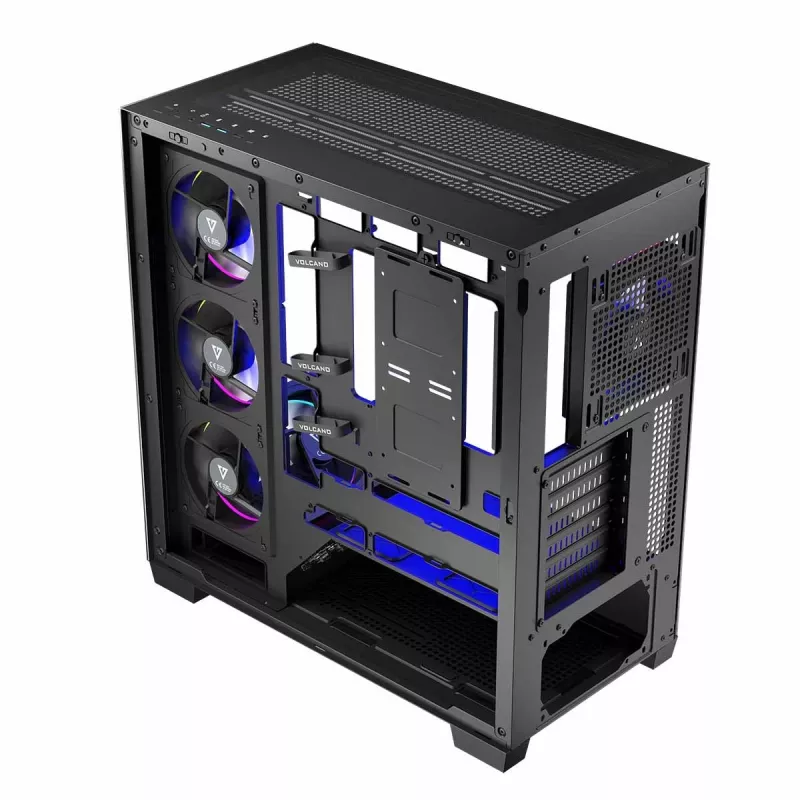 PC Case MODECOM Volcano Stellar 5F ATX Midi Tower, karastatud klaas, 5 eelpaigaldatud ventilaatorit, USB‑C, toetab microATX/ATX, max GPU 420mm, CPU jahuti kõrgus 175mm