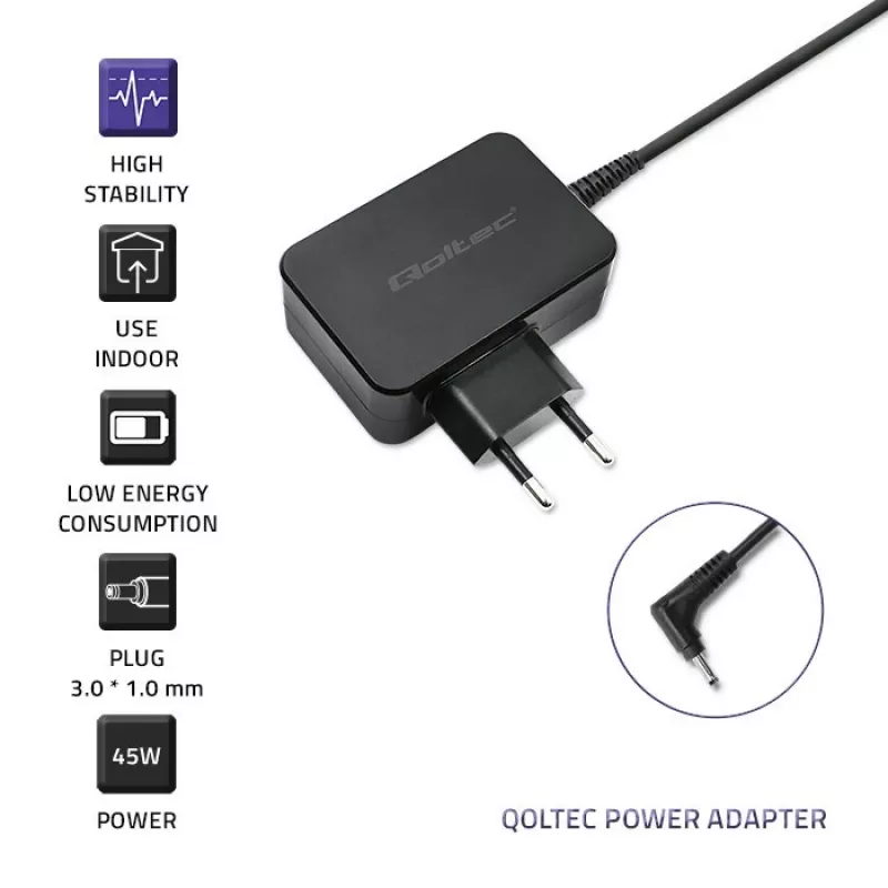 Toiteadapter Qoltec 51032 45W siseruumides kasutamiseks must sülearvutitele
