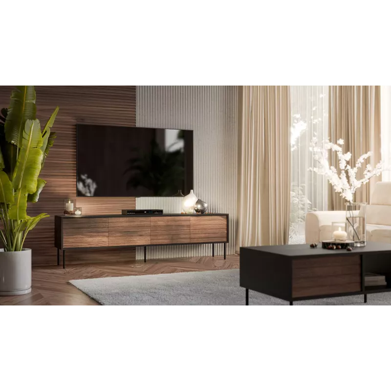 TV-kapp cama meble CORTINA 4D 200x40x55 cm, must pealispind, pähklipuidust esipaneelid