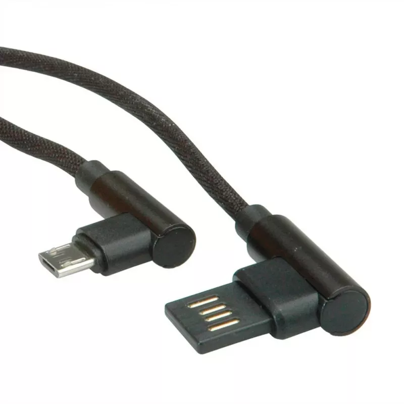 ROLINE USB 2.0 kaabel, nurga all, Type A pööratav - Micro B, ST/ST, must, 0,8 m (11.02.8720)
