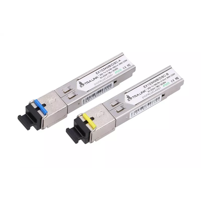 SFP WDM kiudoptika transiiverpaar Extralink 1.25G 1310/1550nm ühemoodiline 3km SC DOM