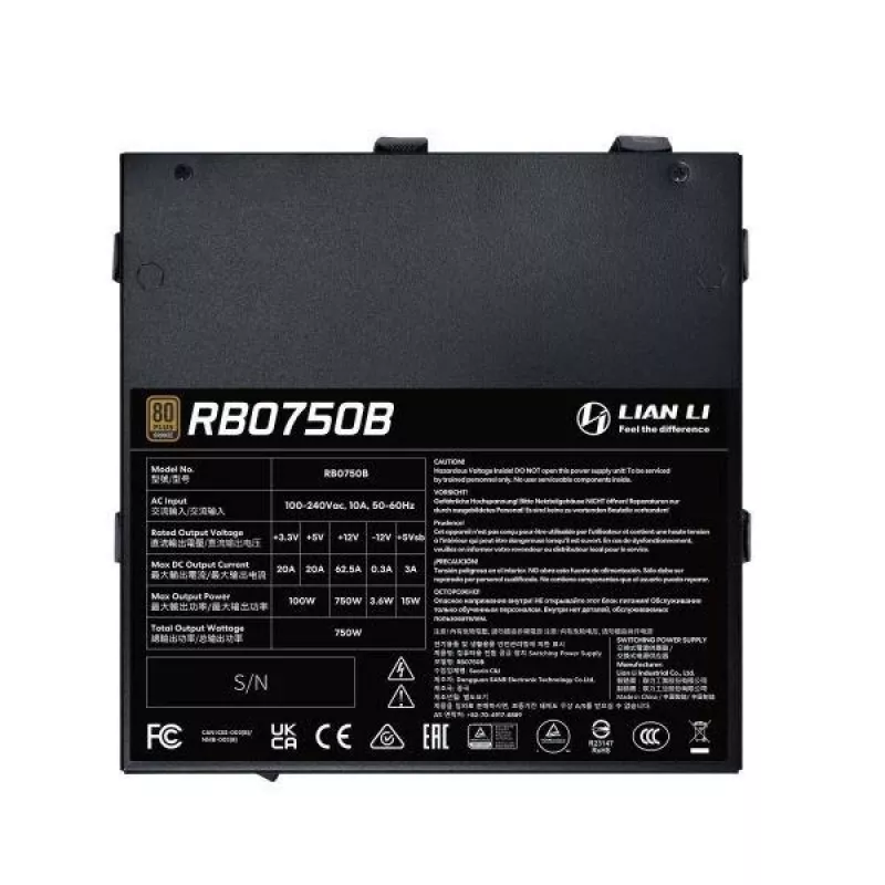 Toiteplokk Lian Li RB0750B.B 750 W ATX 24-kontaktiline, 80 PLUS Bronze, 135 mm ventilaator, must