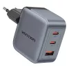 Vention GaN laadija FEXH0-EU 70W — 2x USB-C + 1x USB-A, PD 70W, 100–240V