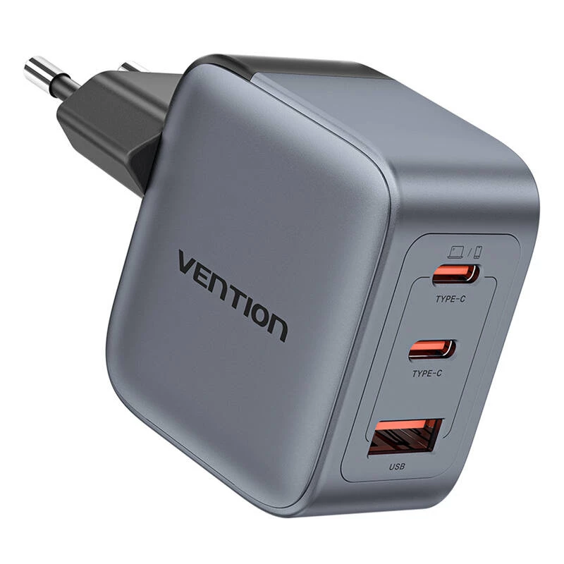 Vention GaN laadija FEXH0-EU 70W — 2x USB-C + 1x USB-A, PD 70W, 100–240V