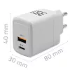Laadija QOLTEC 51824 GaN 35W USB-C PD ja USB QC 3.0, 5–20 V, 1x USB-C, 1x USB-A