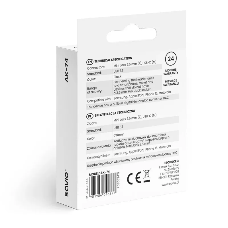 Heliadapter USB-C 3,5 mm AK-74