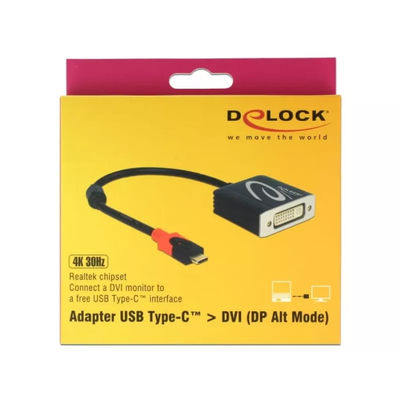 Video kaabliadapter DeLOCK 61213 USB USB-C to DVI 0.2m Must