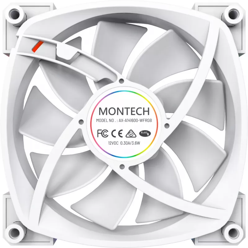 Arvuti korpuse ventilaator Montech AX140 PWM 140 mm, vintpüssi laager, 540–1760 RPM, valge