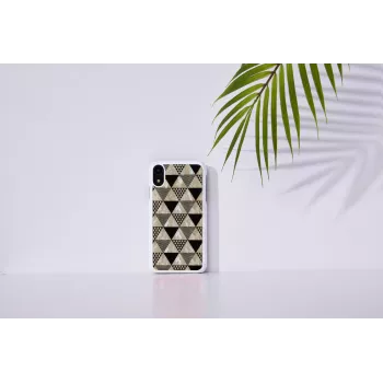 Nutitelefoni ümbris iKins iPhone XR-ile — püramiidmustriga, valge