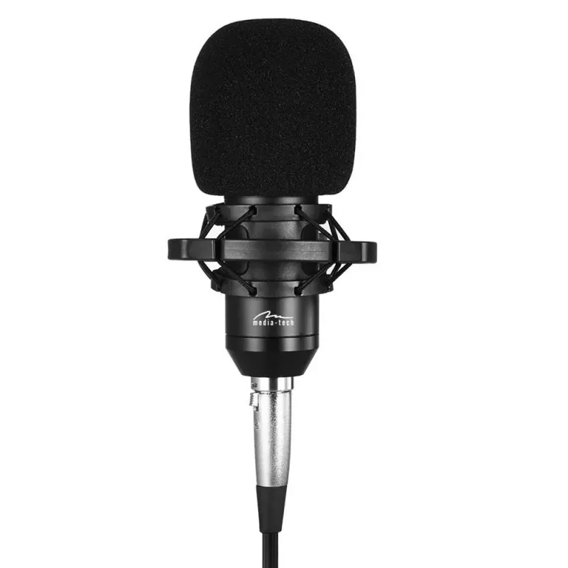 PC mikrofon MEDIA-TECH MT397S — juhtmega, XLR-sisend, 20–20000 Hz, 150 Ω, -32 dB, 2,4 m kaabel, lauaalus, must