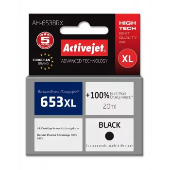 Ühilduv ActiveJet AH-653BRX tindikassett HP 653XL jaoks, must, 20 ml, kõrge (XL) mahutavus, 720 lehekülge