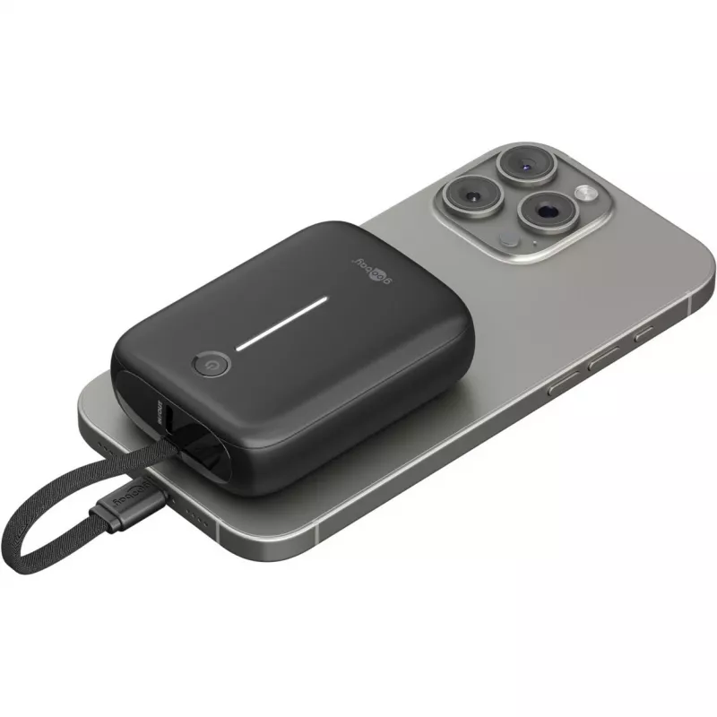 Kaasaskantav akupank Goobay 10 000 mAh sisseehitatud USB-C kaabliga - 20W kompaktne reisija (76251)