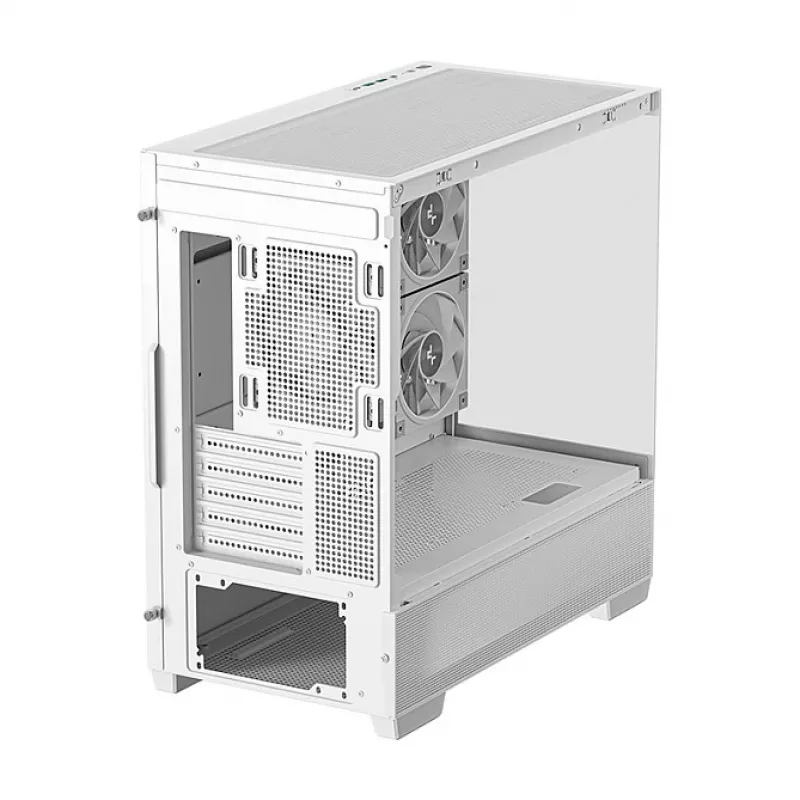 PC Midi Tower korpus DeepCool CG380 3F WH — Valge, 235×437×451 mm, toetab 2,5-tolliseid/3,5-tolliseid, alumine toiteplokk, 3x 120 mm ventilaatorid paigaldatud