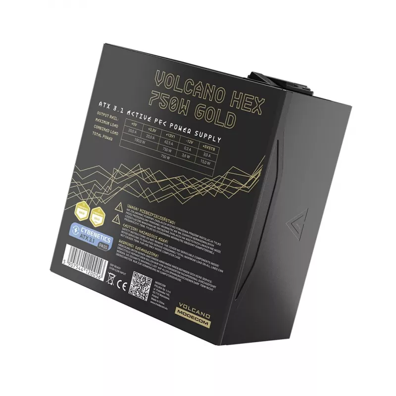 Toiteplokk MODECOM VOLCANO HEX GOLD 750W, 80 PLUS Gold, ATX 3.1, modulaarne, 14 cm ventilaator