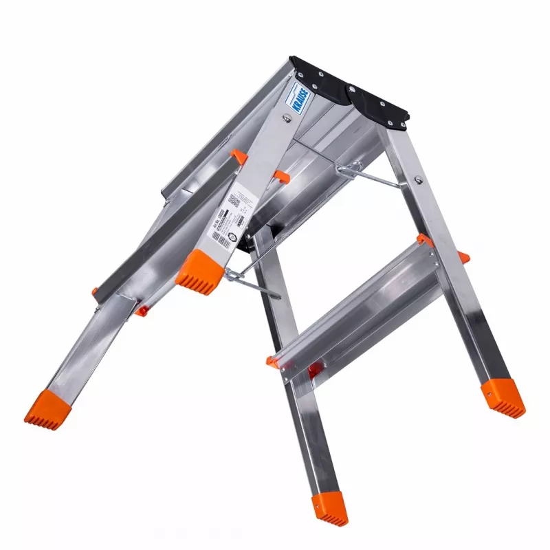 Koklapitav astmelaud Krause Treppy Silver 130020 — alumiinium, 2 astet, kandevõime 150 kg, kokkupandult 55×20 cm, kaal 2 kg