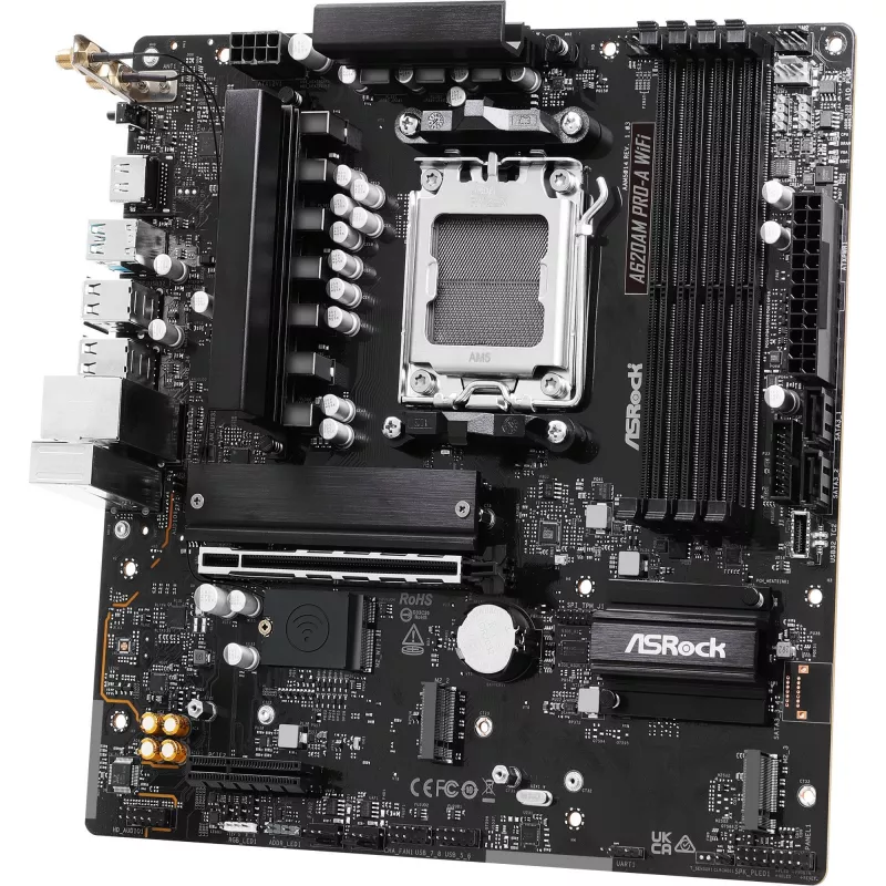 Emaplaat ASRock A620AM Pro-A WiFi AM5 mATX — AMD A620, pesa AM5, DDR5 kuni 256 GB, Wi‑Fi 6E, 2,5 Gb LAN, HDMI 2.1