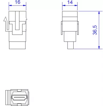 HDMI võtmeadapter Bachmann 918.0411 — HDMI 2.0 moodul võtmeadapteri seinapistikutele ja jaotusplaadile