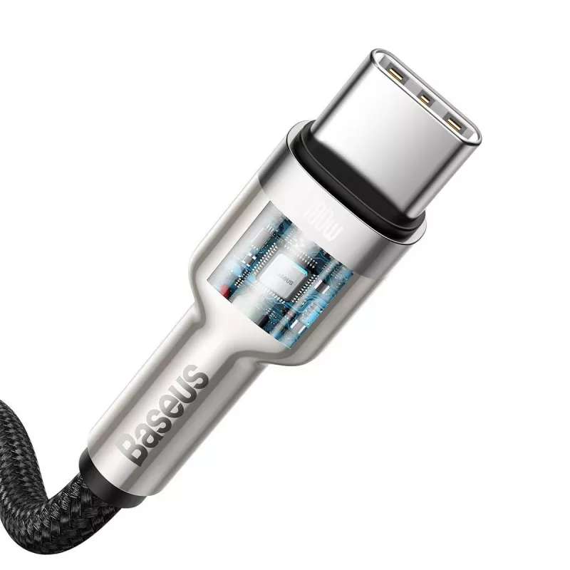 USB-C–USB-C kaabel Baseus Cafule Metal — 2 m, 100 W laadimine, USB 2.0 (480 Mbps), tsingitud kontaktid, must