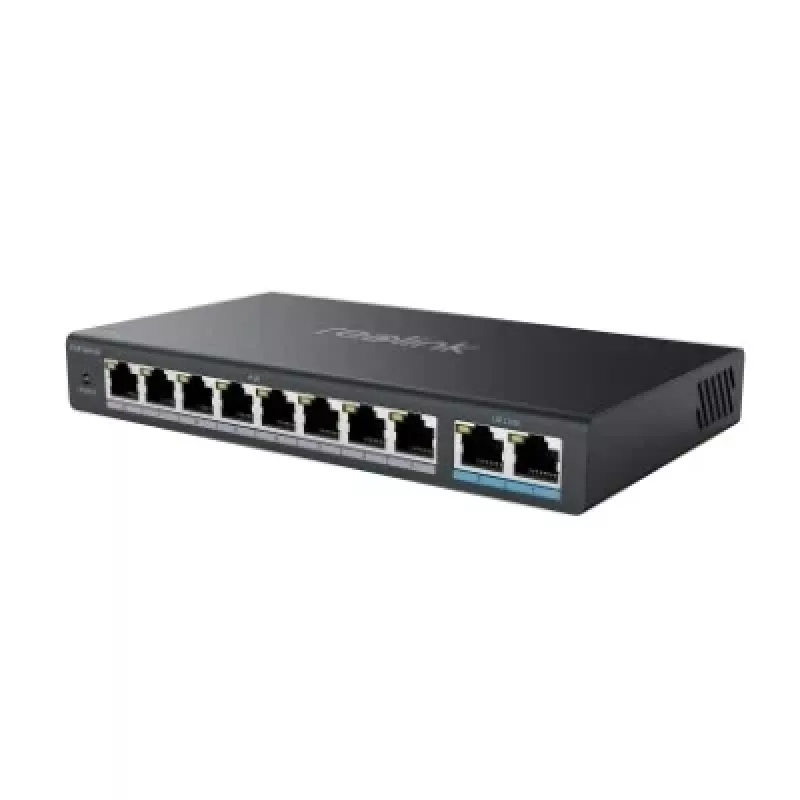 Võrgu PoE lüliti Reolink RLA-PS1 – 8-pordiline PoE, 150 W kogueelarve, IEEE 802.3af/at, 2x Gigabit üleslink