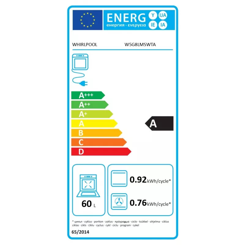 Whirlpool pliit | W5G8LMSWTA | Pliidi tüüp Gaas | Ahju tüüp Elekter | Antratsiit | Laius 50 cm | Sügavus 60 cm | 60 L