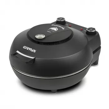Pizzaahi G3FERRARI Pummarola — laua elektriahi, 1200 W, max Ø 28–31 cm, kivist küpsetuspind, must/hõbedane