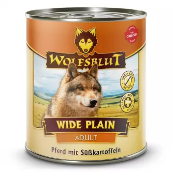 Märg koeratoit Wolfsblut Wide Plain Horse Meat with Sweet Potatoes 800 g — täisväärtuslik konservtoit, monoproteiin, täiskasvanud, gluteeni- ja sojavaba