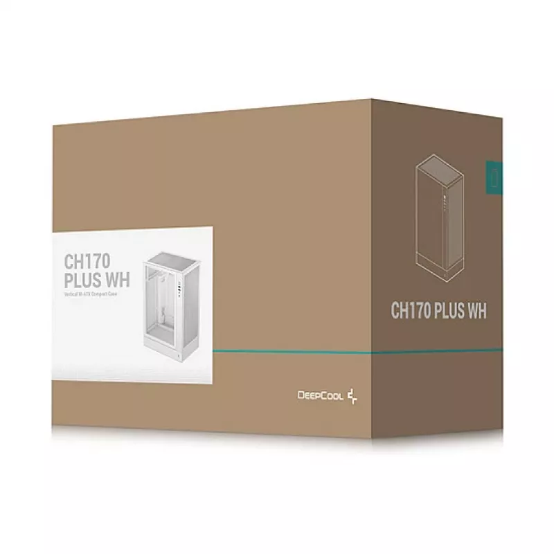 DeepCool CH170 PLUS WH Midi Tower arvutikorpus — valge, karastatud klaas, toetab micro ATX/mini-ITX, GPU kuni 34,2 cm, CPU jahuti kõrgus 164 mm