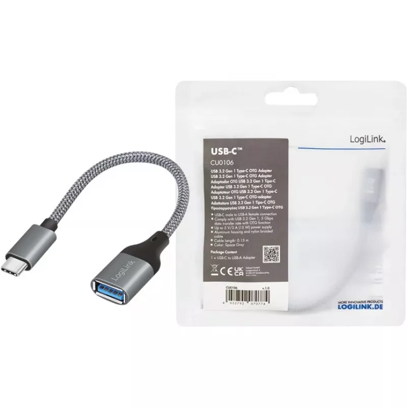 LogiLink USB 3.2 Gen1 USB-C adapter C/M USB-A/F OTG alumiinium 0,15 m