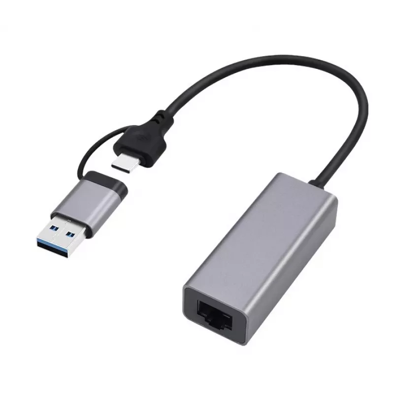 USB 3.1 Type-C Gigabit võrguadapter Gembird A-USB3AC-LAN-01 — 1× RJ-45, 1000 Mbps, USB 3.2 Gen 1, metallkorpus, hall