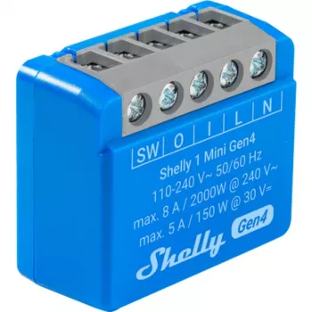 Nutireleemoodul Shelly 1 Mini Gen4, 1P 8A, Wi‑Fi/Matter/Zigbee/Bluetooth, 110–240V, kompaktne (2 tk)