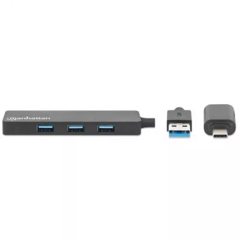 Manhattan USB-C & USB-A Combo Dock/Hub, pordid (4): USB-A (x4), 5 Gbps (USB 3.2 Gen1 ehk USB 3.0), USB-toitega (välist toiteallikat pole vaja)